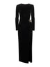 Black stretch velvet embellished midi dress