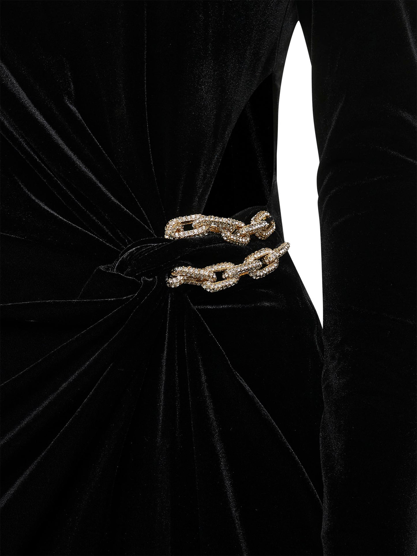 Black stretch velvet embellished midi dress