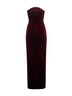 Burgundy stretch velvet long bandeau dress