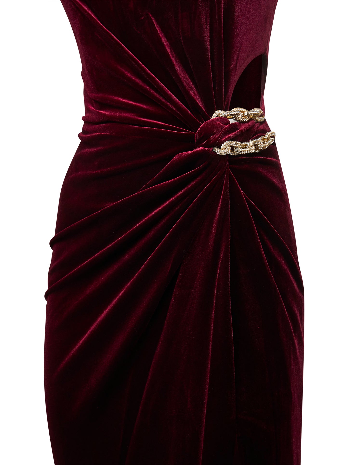 Burgundy stretch velvet long bandeau dress