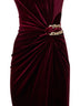 Burgundy stretch velvet long bandeau dress