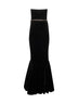 Black stretch velvet chain belt long dress