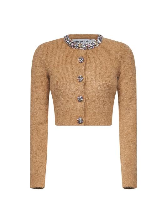 Brown alpaca blend knit cardigan