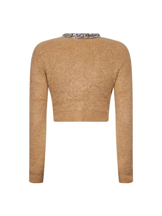 Brown alpaca blend knit cardigan
