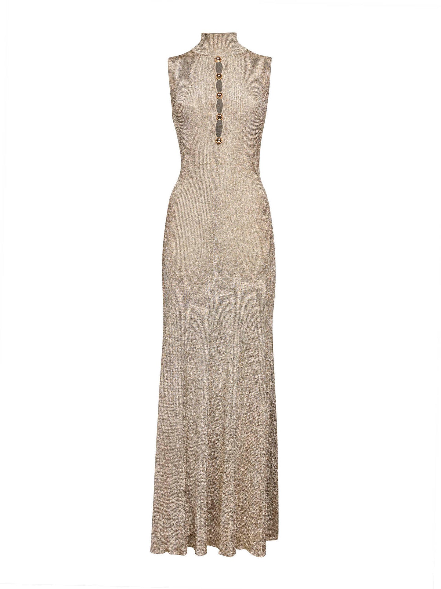 Gold ribbed lurex knit long dress
