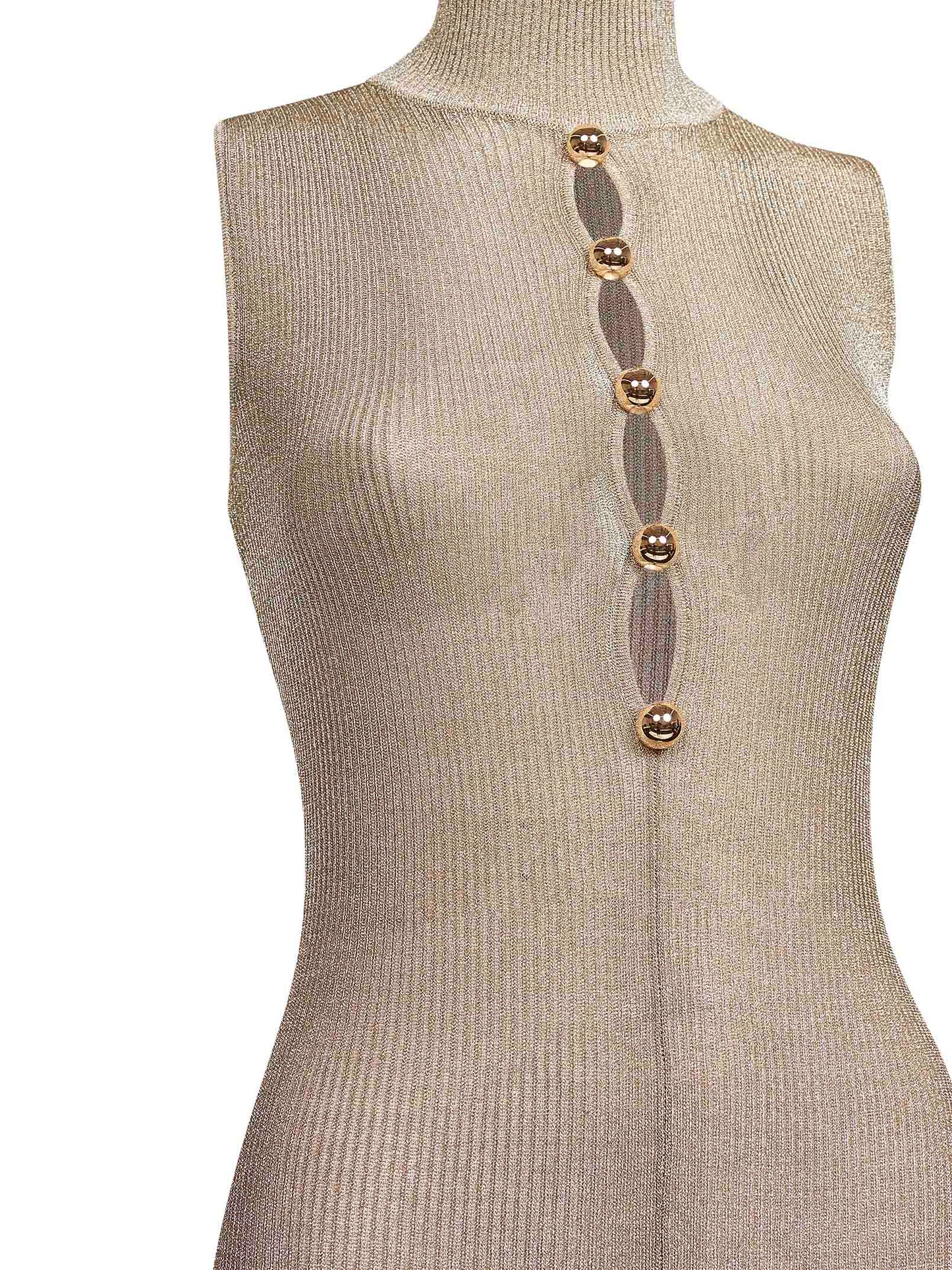 Gold ribbed lurex knit long dress