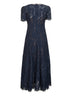 Blue sequin floral lace embellished midi dress