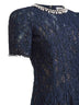 Blue sequin floral lace embellished midi dress