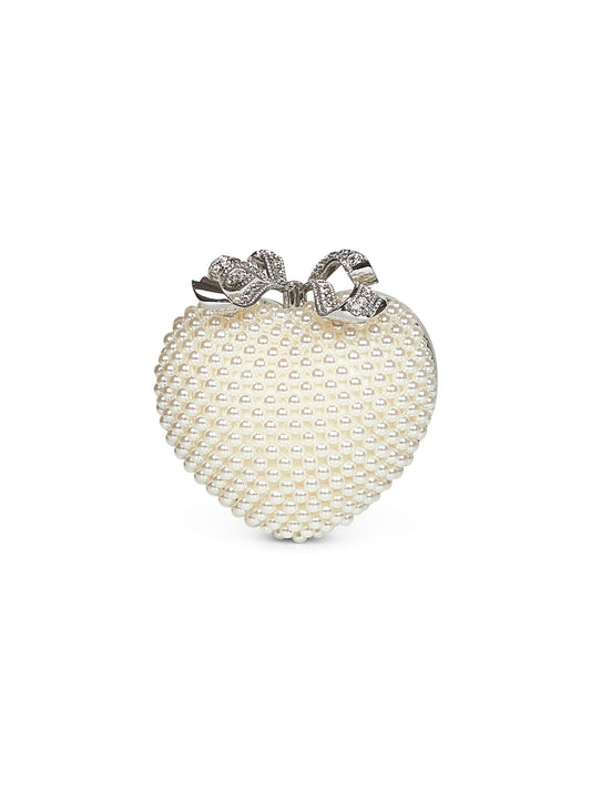 Cream Pearl Heart clutch bag