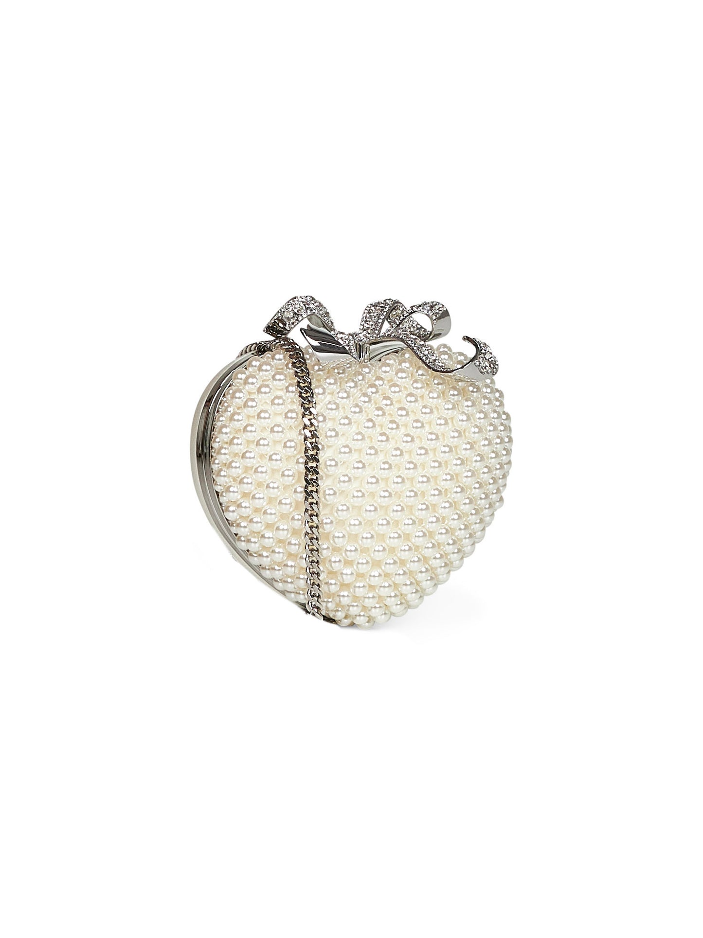 Cream Pearl Heart clutch bag
