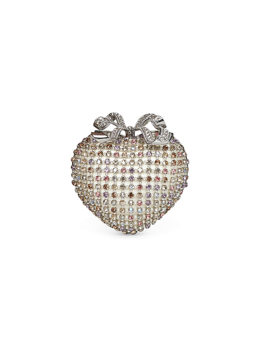 Multicolor Multi-Crystal Heart clutch bag