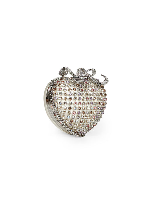 Multicolor Multi-Crystal Heart clutch bag