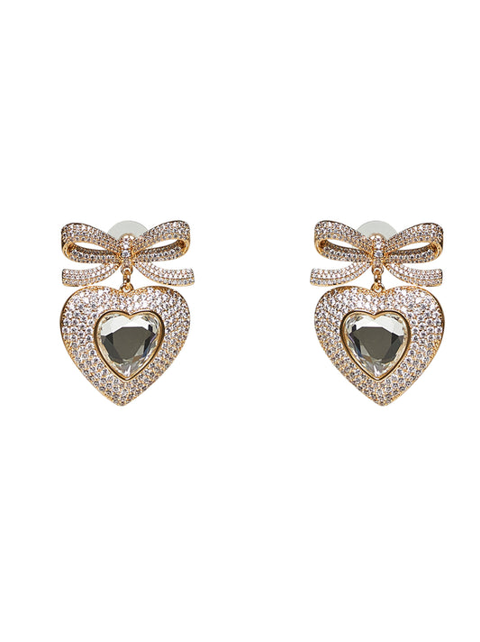 Gold Gold Bow Crystal Heart earrings