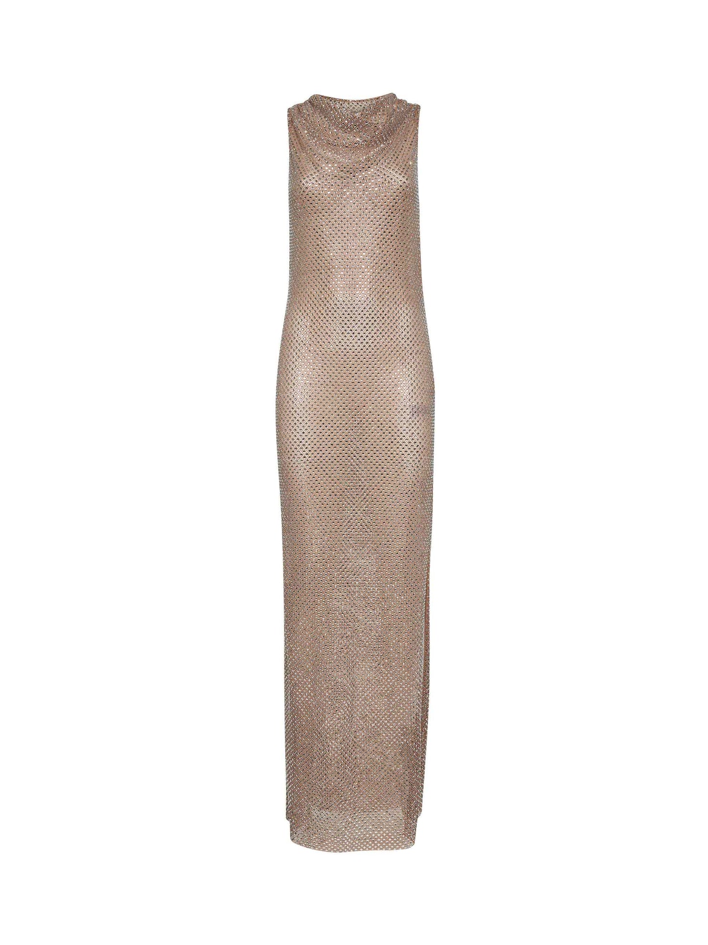 Silver rhinestone fishnet maxi dress