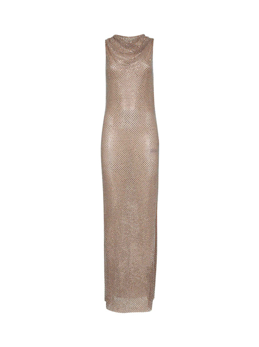 Silver rhinestone fishnet maxi dress
