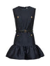 Blue taffeta mini dress with belt