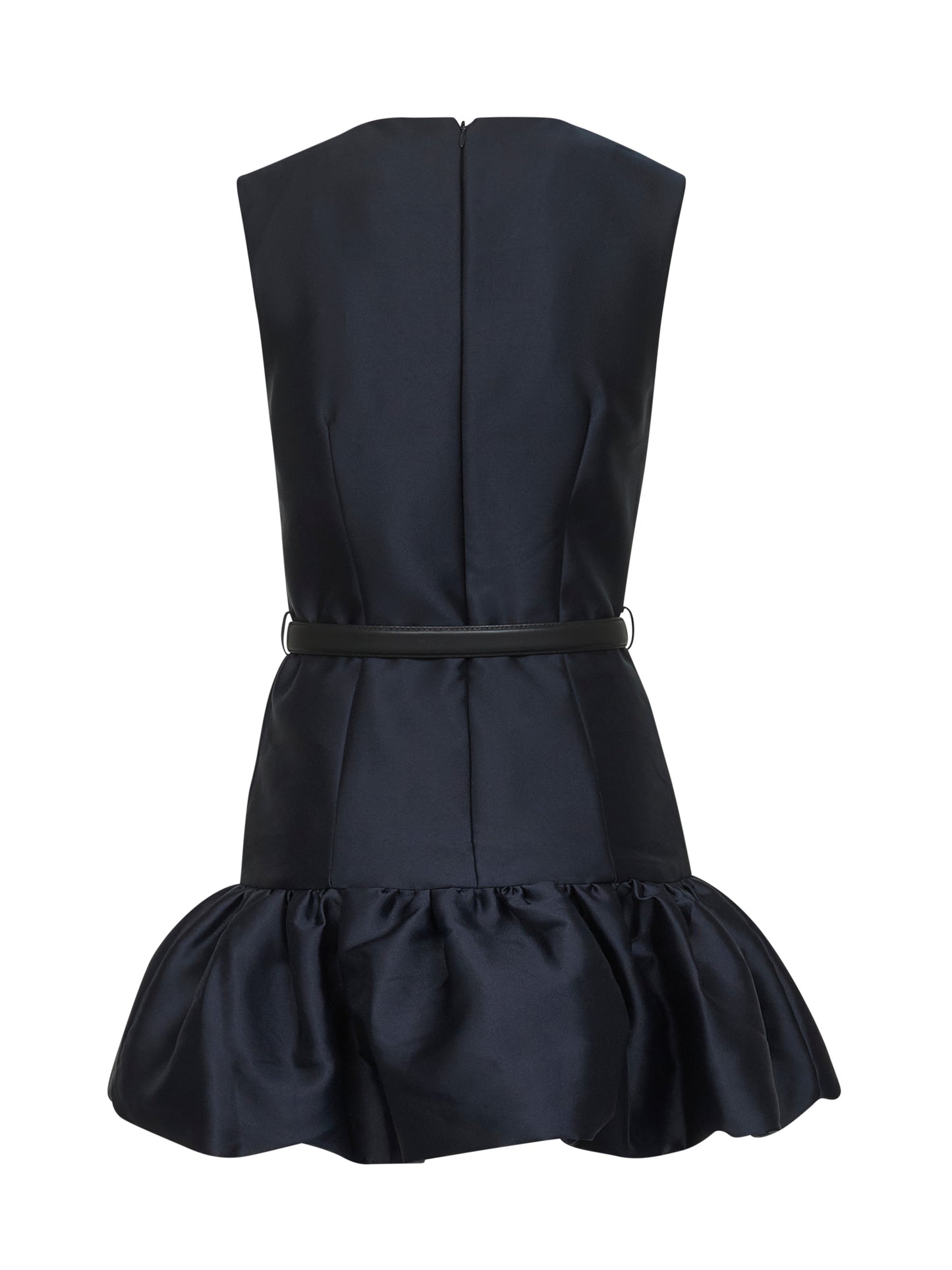 Blue taffeta mini dress with belt