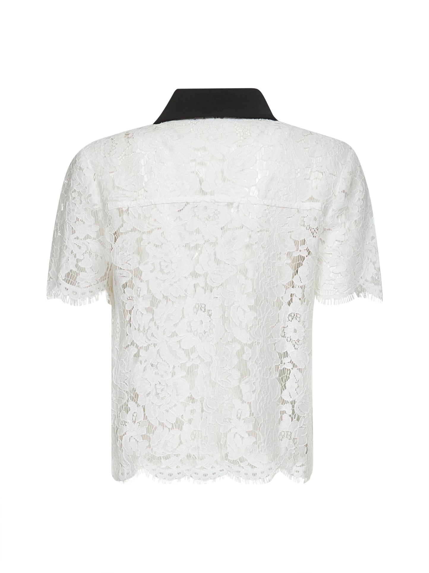 White floral lace short-sleeved shirt