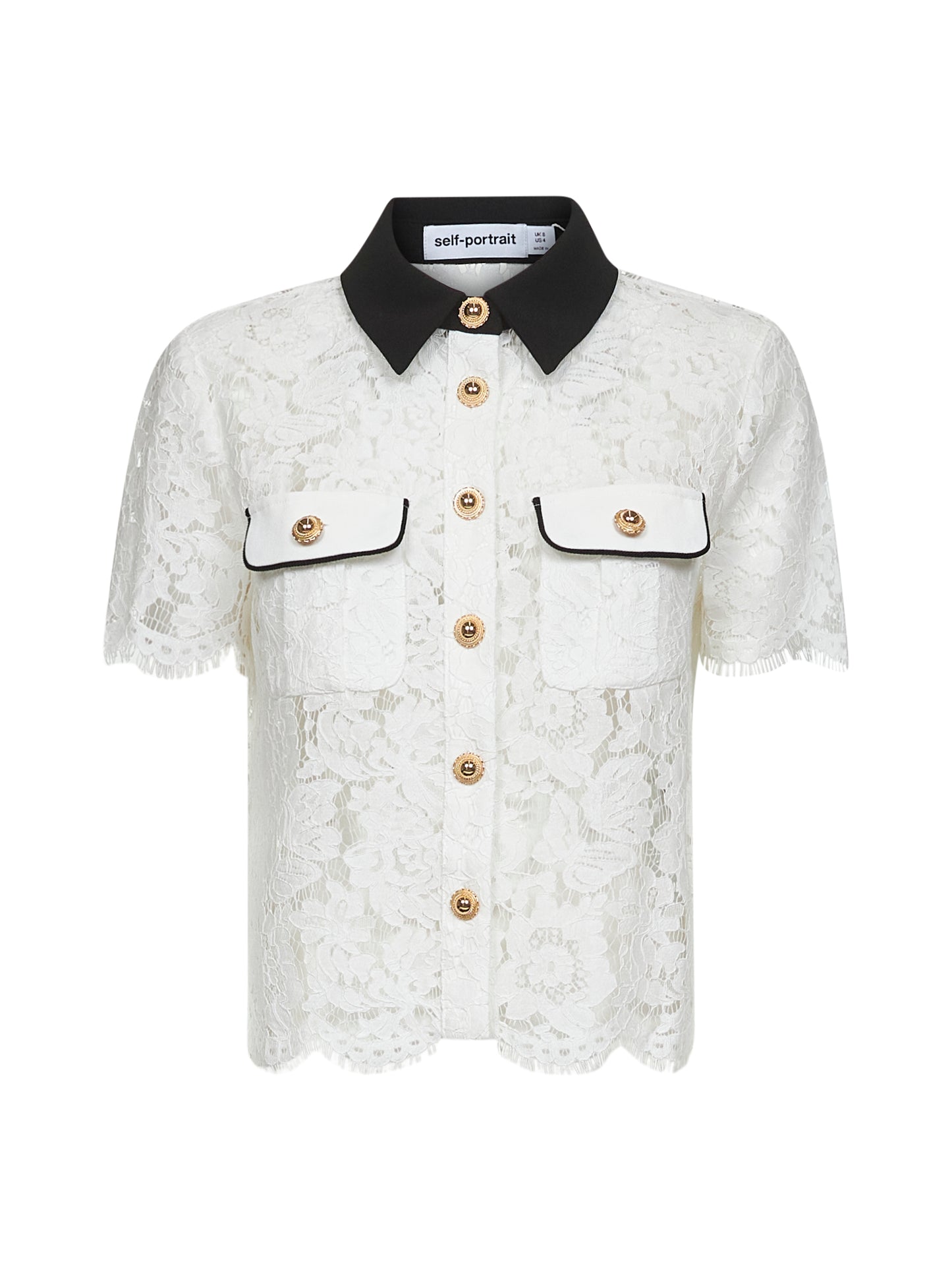 White floral lace short-sleeved shirt