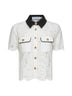 White floral lace short-sleeved shirt