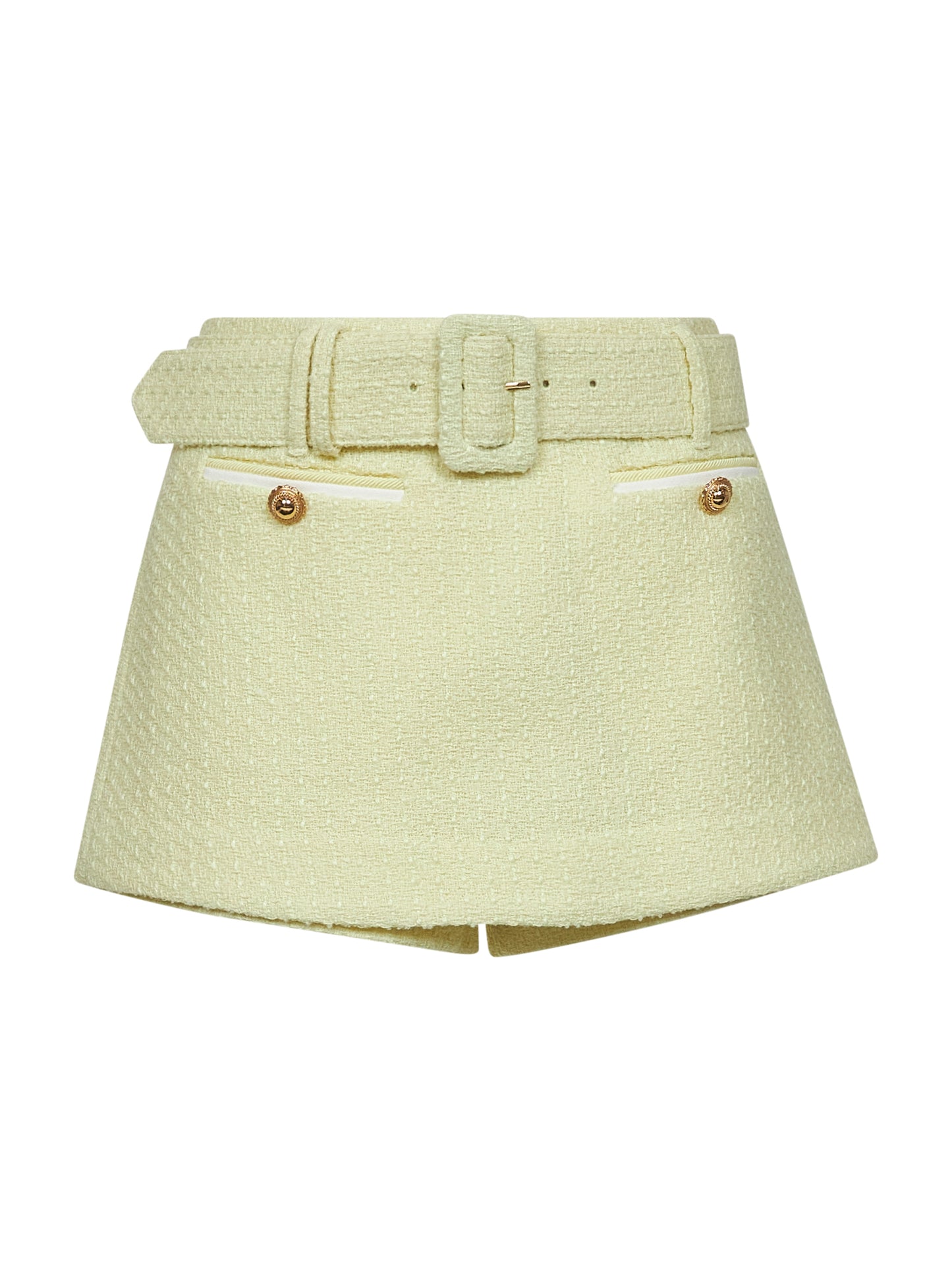 Yellow wool blend bouclé skorts
