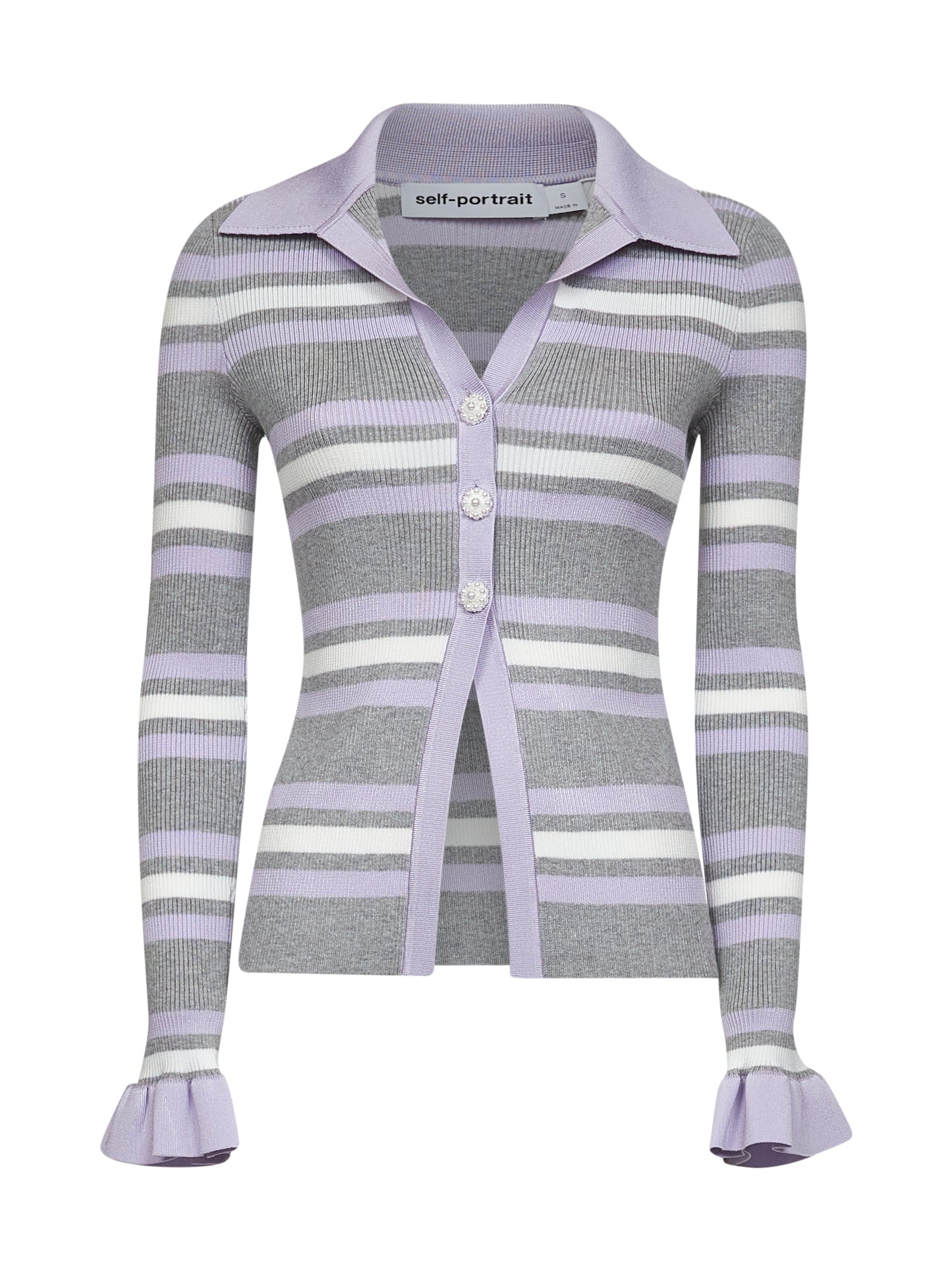 Grey ribbed knit striped cardigan