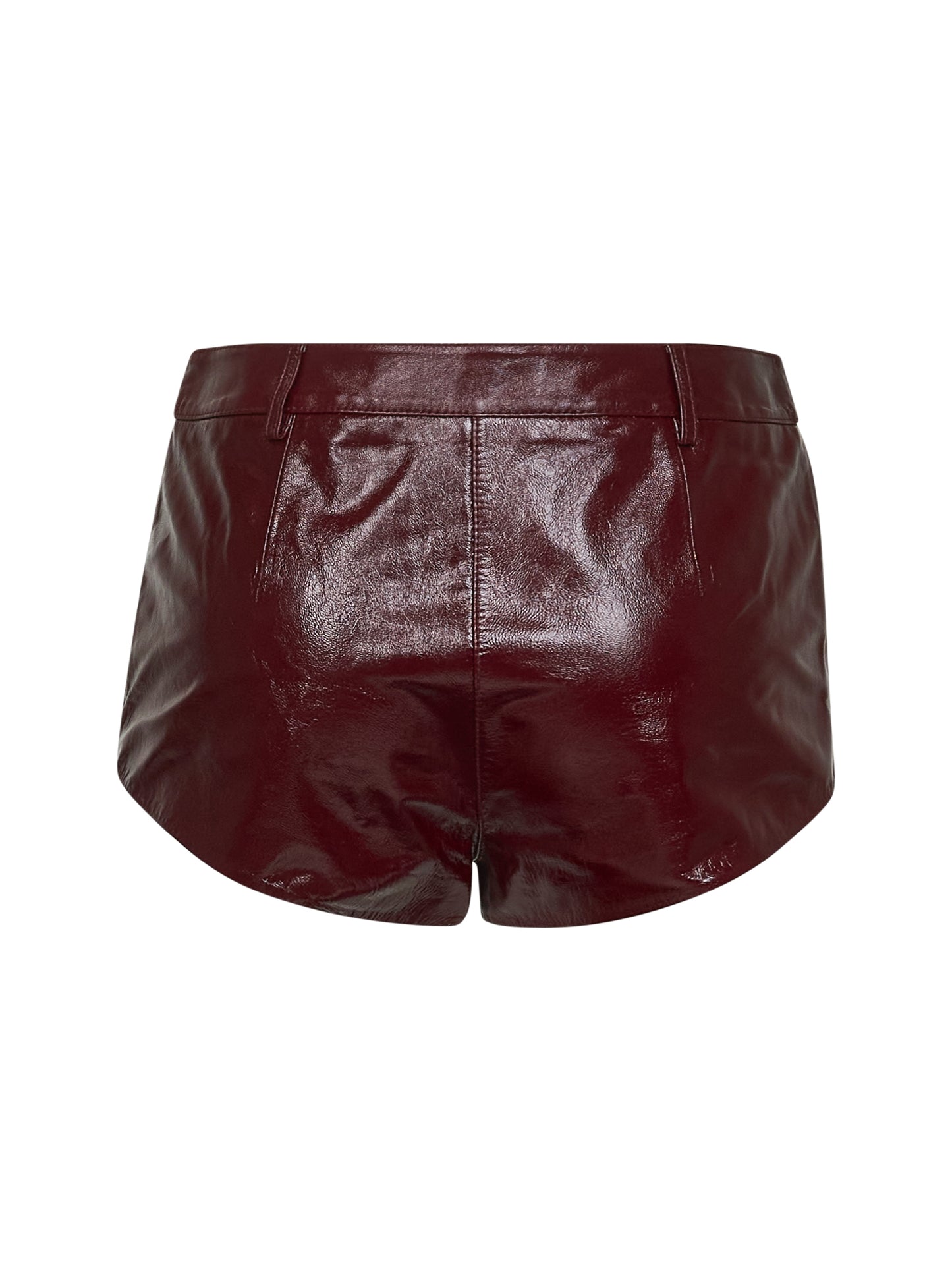 Burgundy nappa leather mini shorts