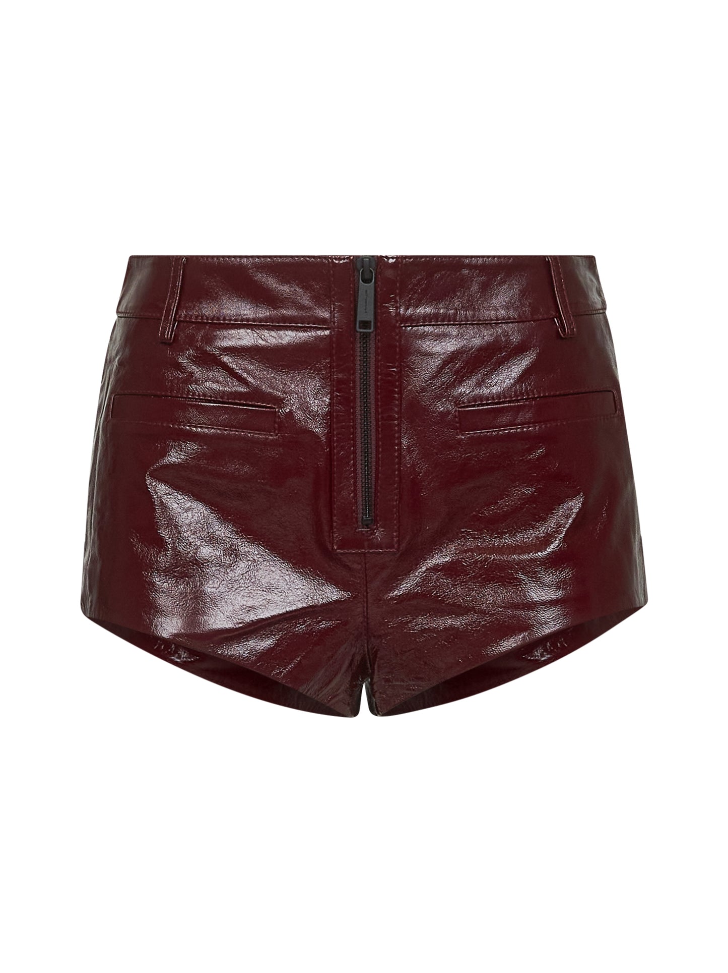 Burgundy nappa leather mini shorts