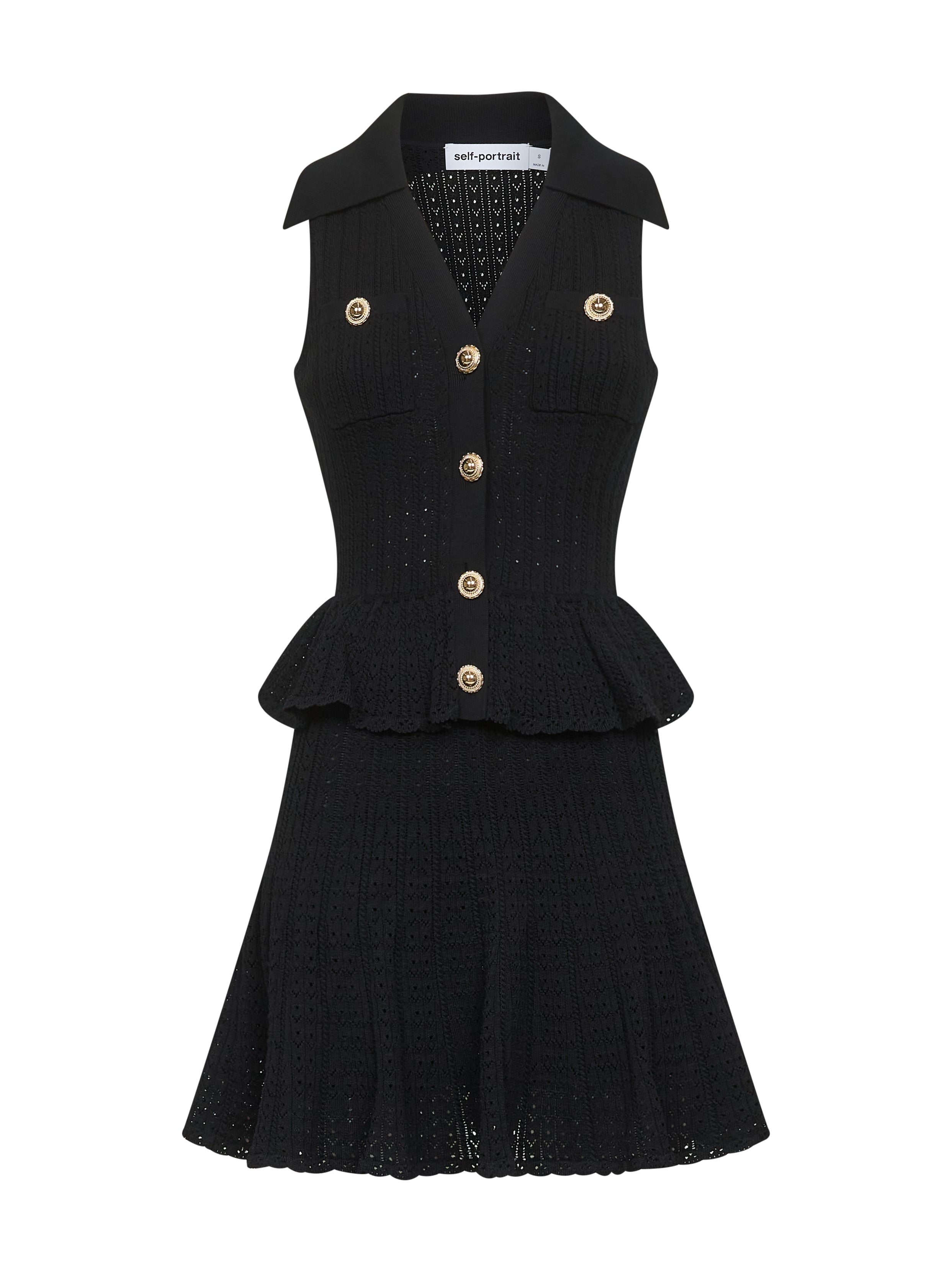 パーティードレス SELF PORTRAIT PF25093SBB Dresses Pointelle knit mini dress Black pointelle knit sleeveless mini dress – Daniello.com