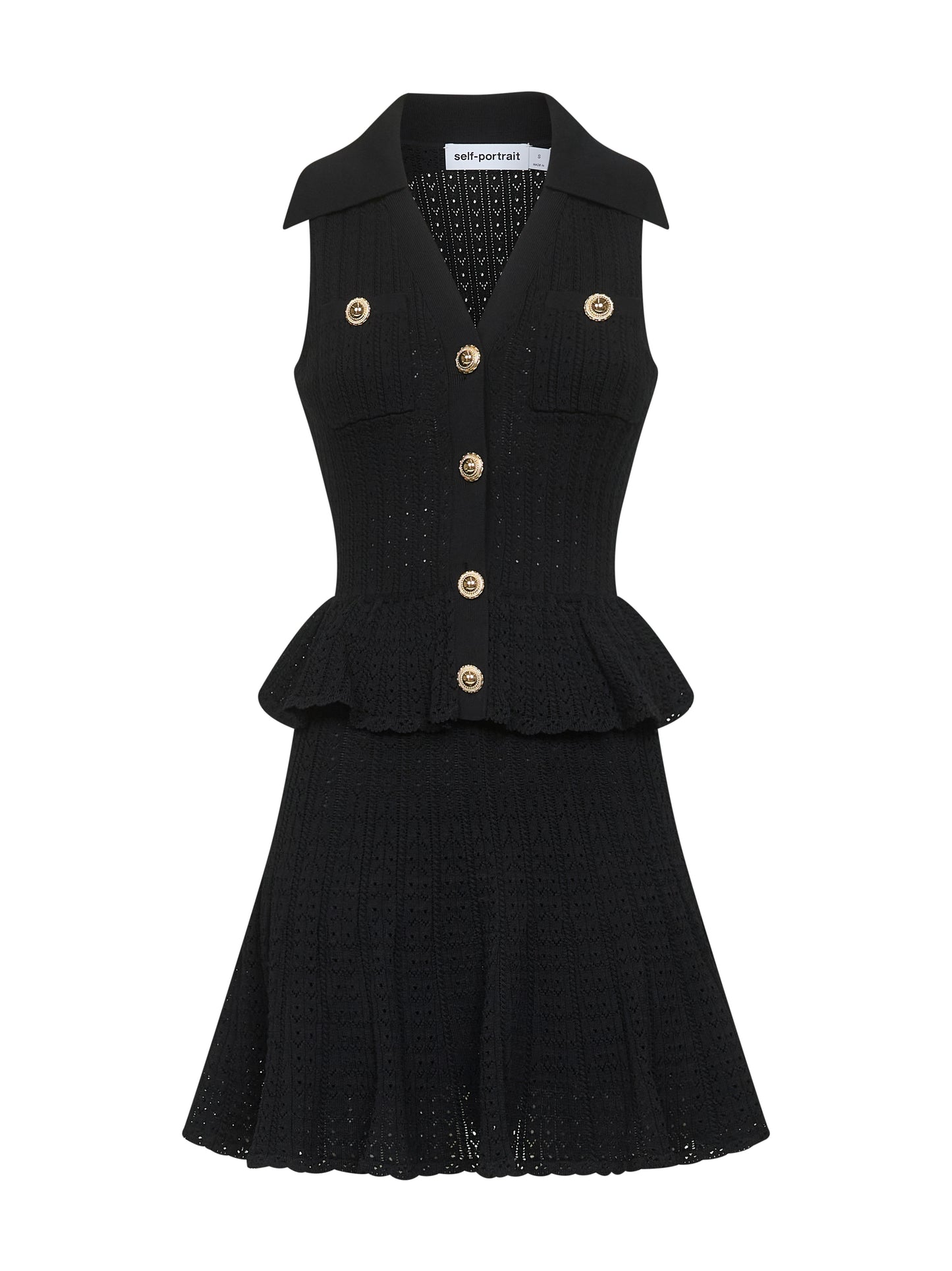 Miniabito smanicato in maglia pointelle nera