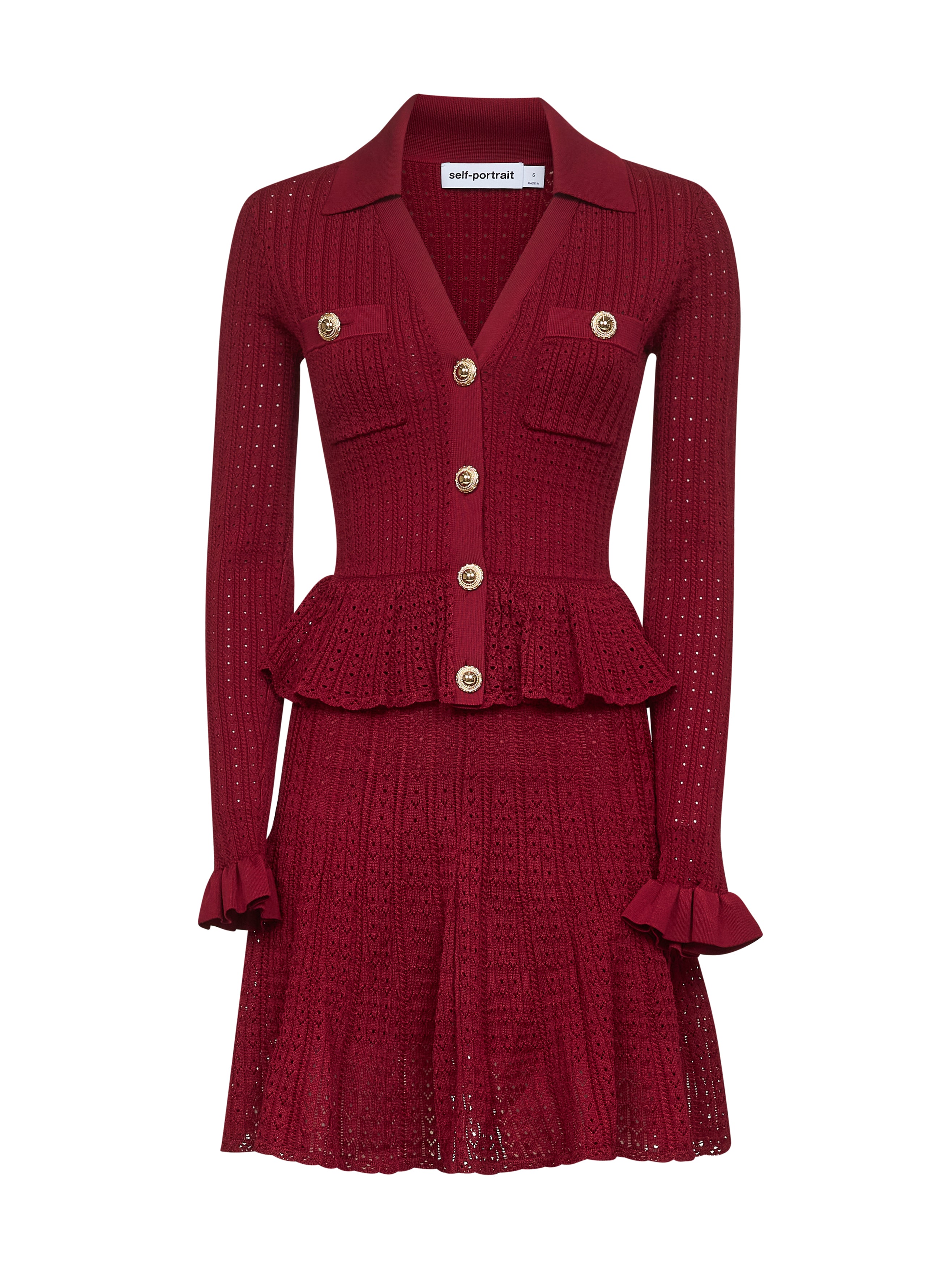 ワンピース SELF PORTRAIT BURGUNDY POINTELLE KNIT MINI DRESS Black Pointelle Knit Mini Dress – self-portrait-US