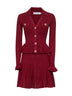 Burgundy pointelle knit long-sleeved mini dress