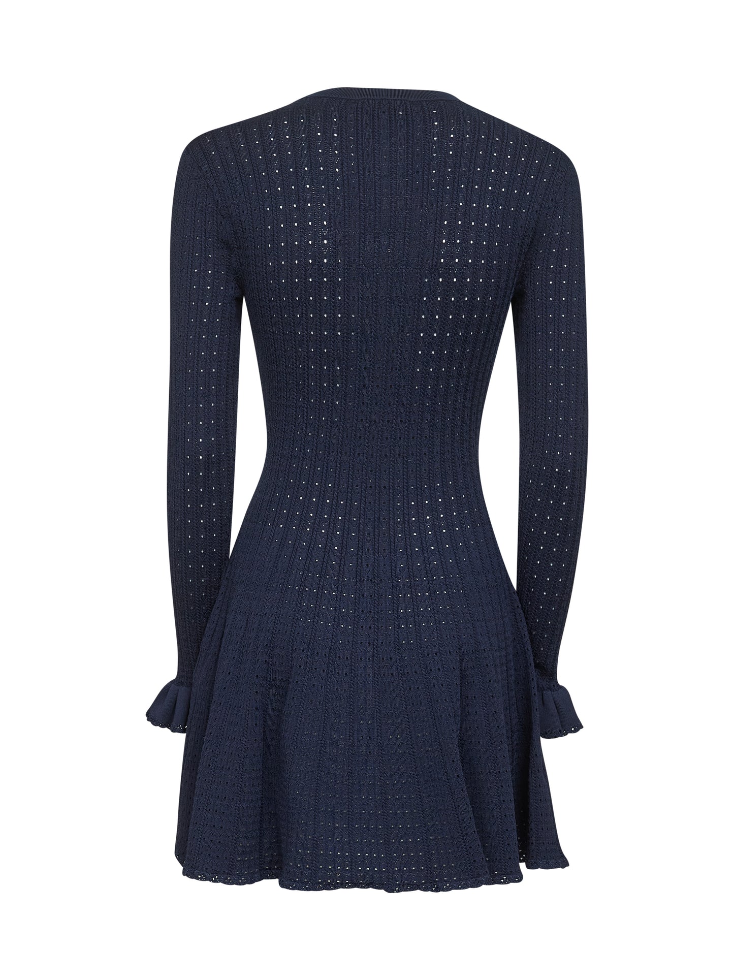 Blue pointelle knit crochet flowers minidress