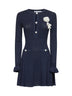 Blue pointelle knit crochet flowers minidress