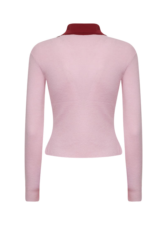 Cardigan in maglia a costine di lana merino rosa