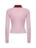 Cardigan in maglia a costine di lana merino rosa