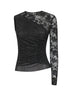 Top in mesh con cristalli e pizzo nero