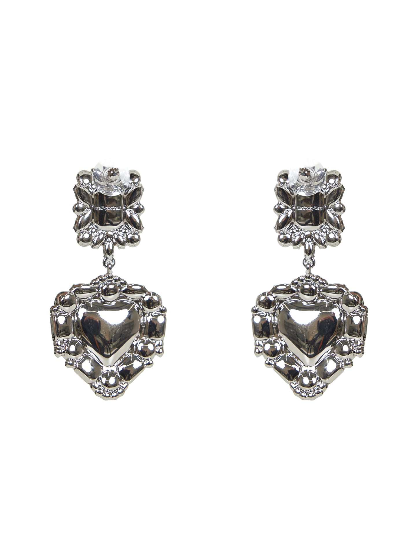 Silver crystal and pearl heart earrings