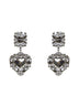 Silver crystal and pearl heart earrings