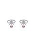 Silver micro bow pink droplet earrings