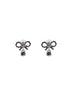 Silver micro bow pink droplet earrings