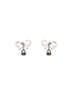 Silver micro bow blue droplet earrings