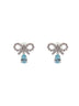Silver micro bow blue droplet earrings