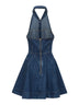 Miniabito svasato in denim di cotone blu<BR/>
