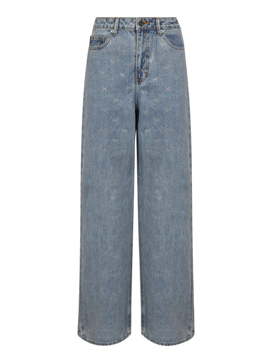 Light blue denim diamante bow jeans<BR/>