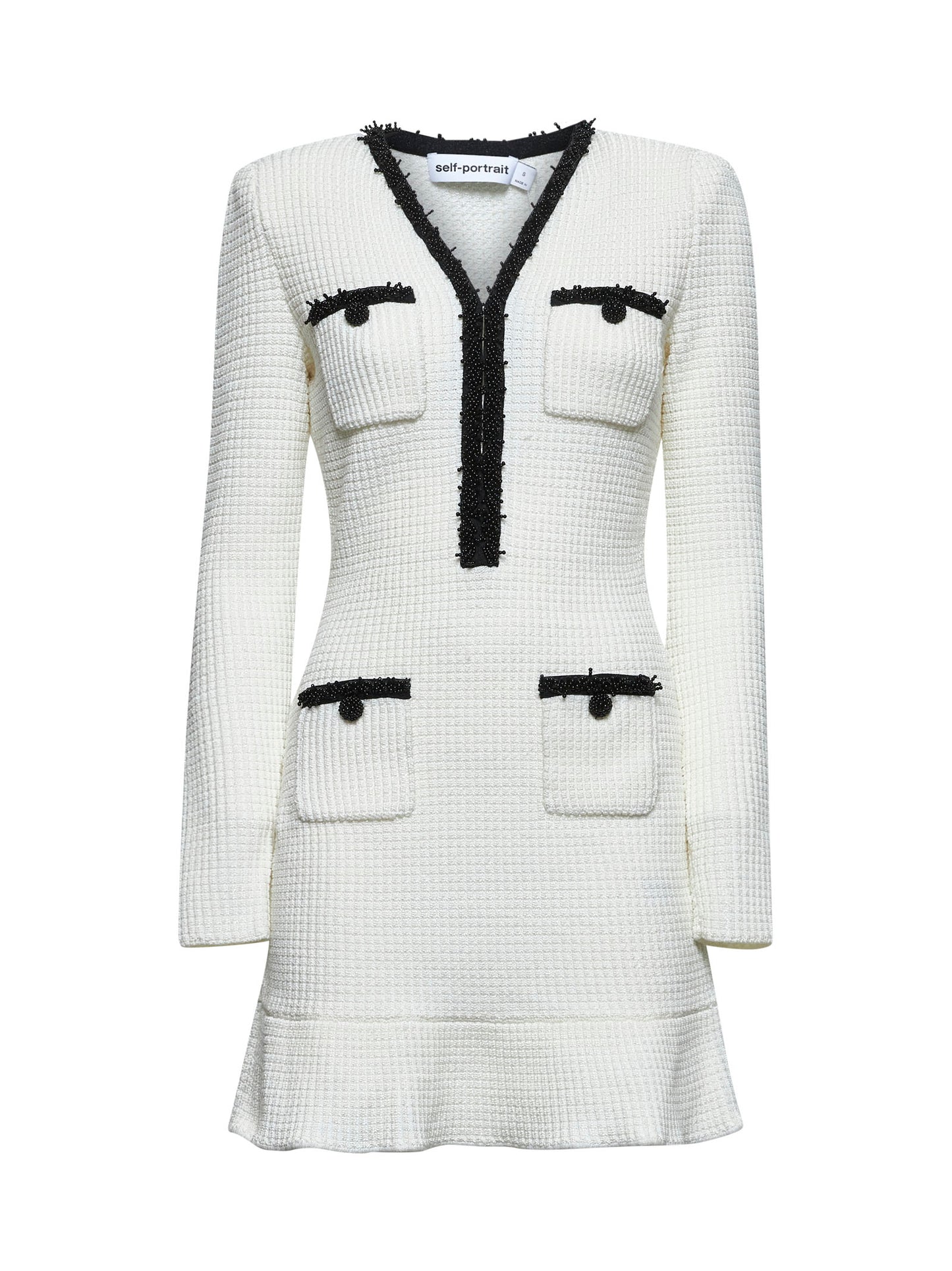 White textured knit mini dress