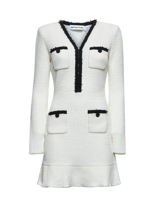 White textured knit mini dress