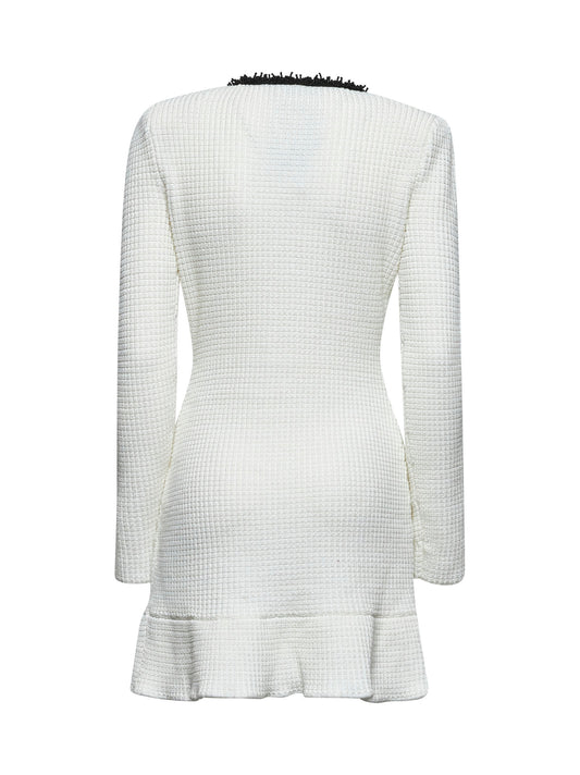 White textured knit mini dress