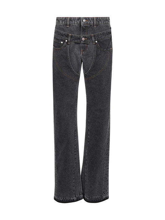 Grey denim Double Waistband Chap jeans