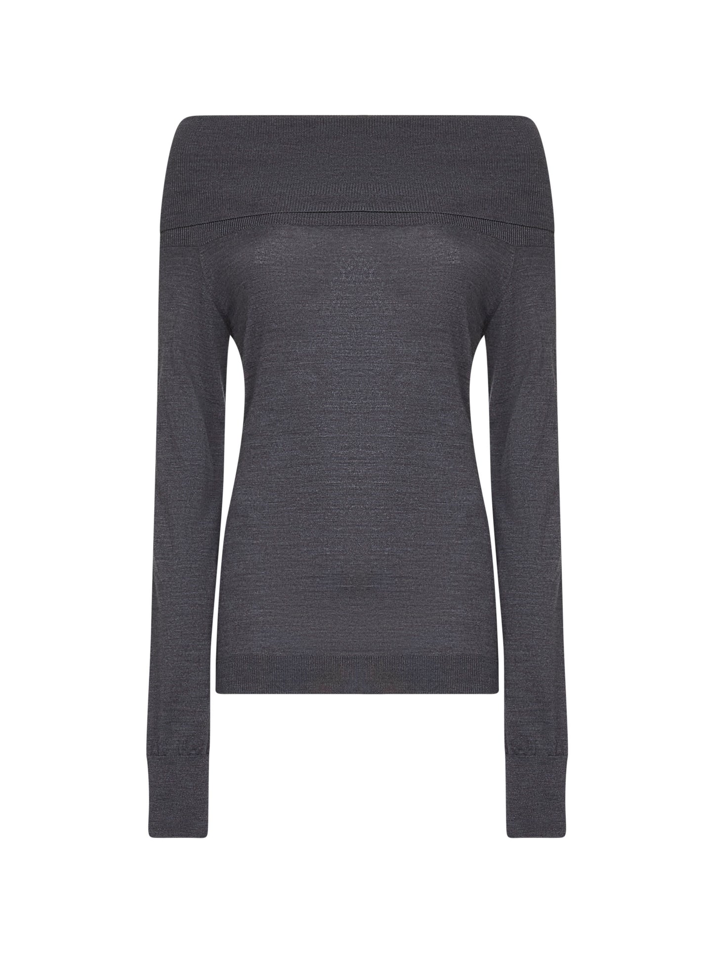 Grey wool off-the-shoulder sweater